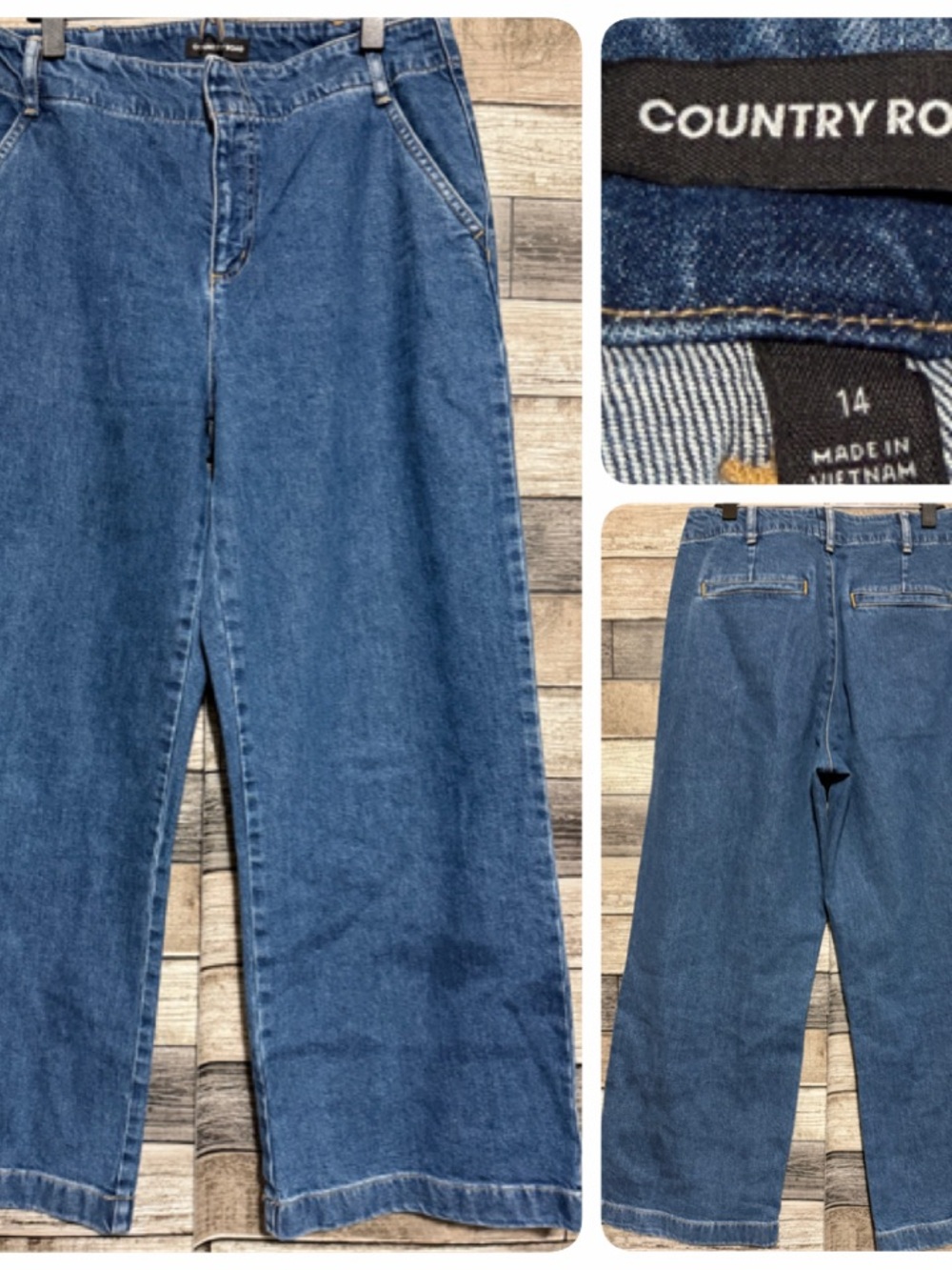 Country Road Wide Leg Jeans Women’s 14 Blue Denim Stretch (Inseam 29) FLAW